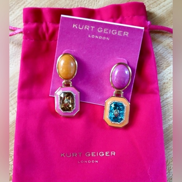 KURT GEIGER RARE SOLD OUT Gemstone Earrings Chunky Gold Tone - Picture 4 of 4